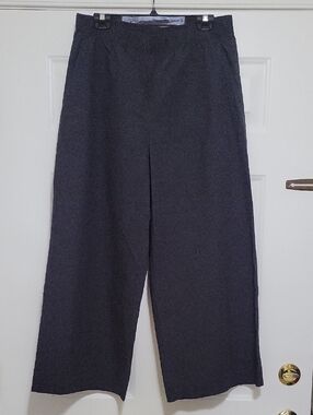 Eileen Fisher Wide Leg Graphite Pants In Organic Washed Cotton Poplin